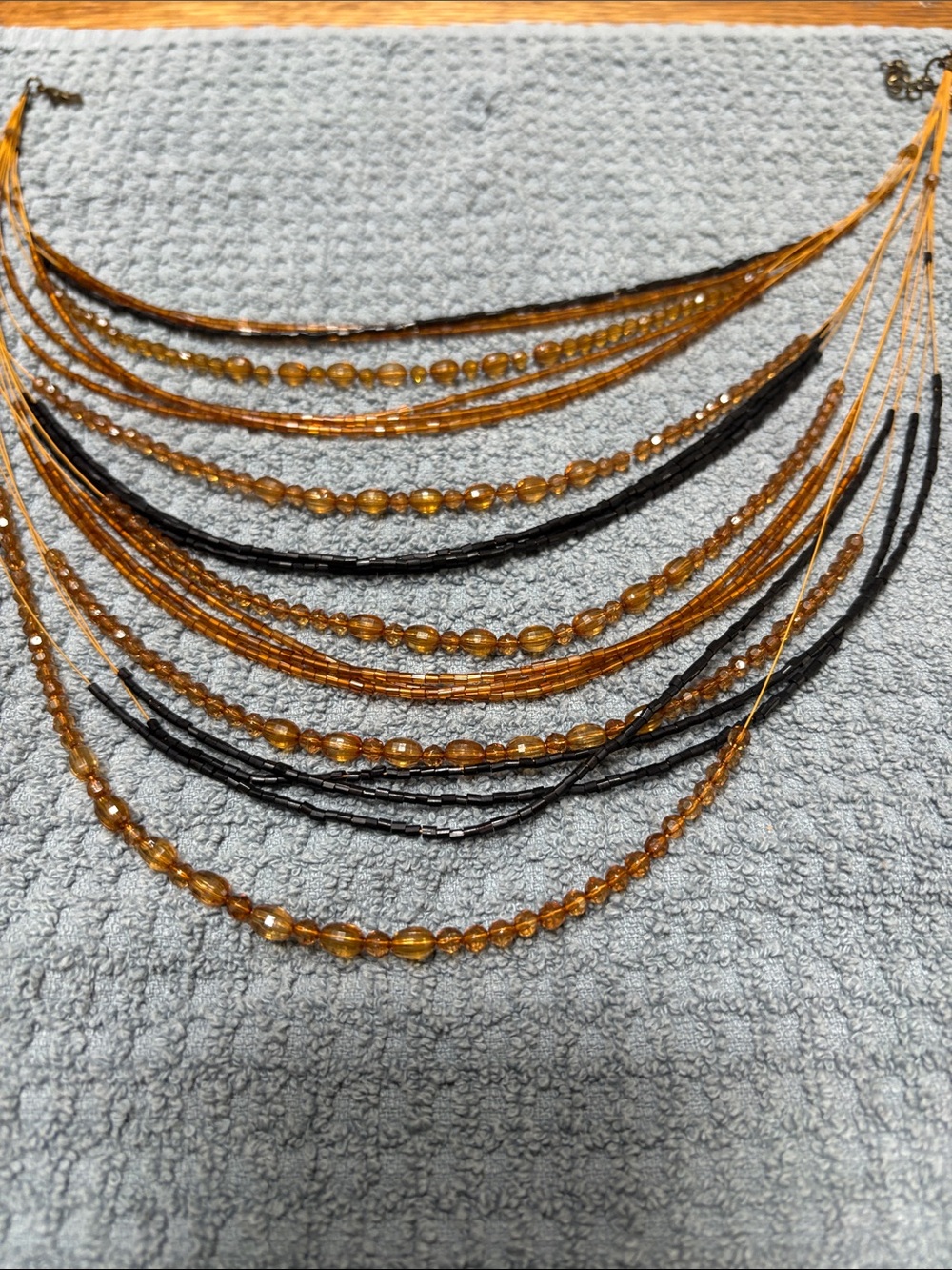 Layered Amber and Black Multi-Strand Women's Necklace